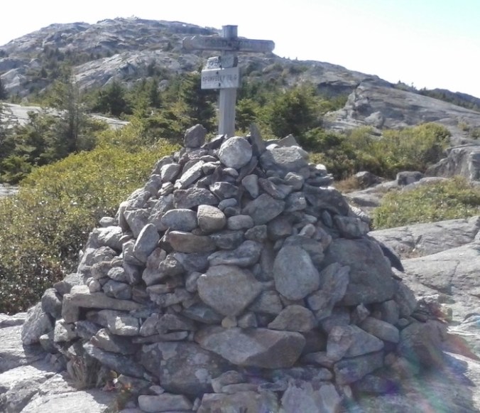 cairn at trail junction on Mount Monadnock, New Hampshire