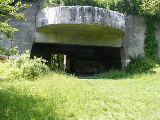 concrete gun emplacement from World War 2, located in what is now a state park in NH