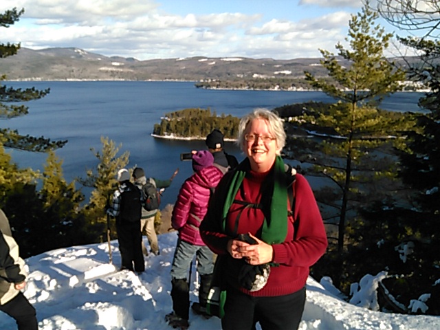 Ellen Kolb on New Hampshire First Day Hike 2017 overlooking Newfound Lake
